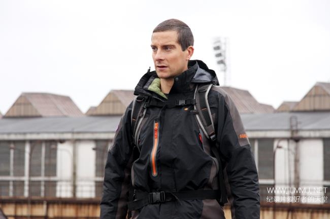 Bear Grylls on rooftop of abandoned building in Poland, as seen in the Urban Survival episode.